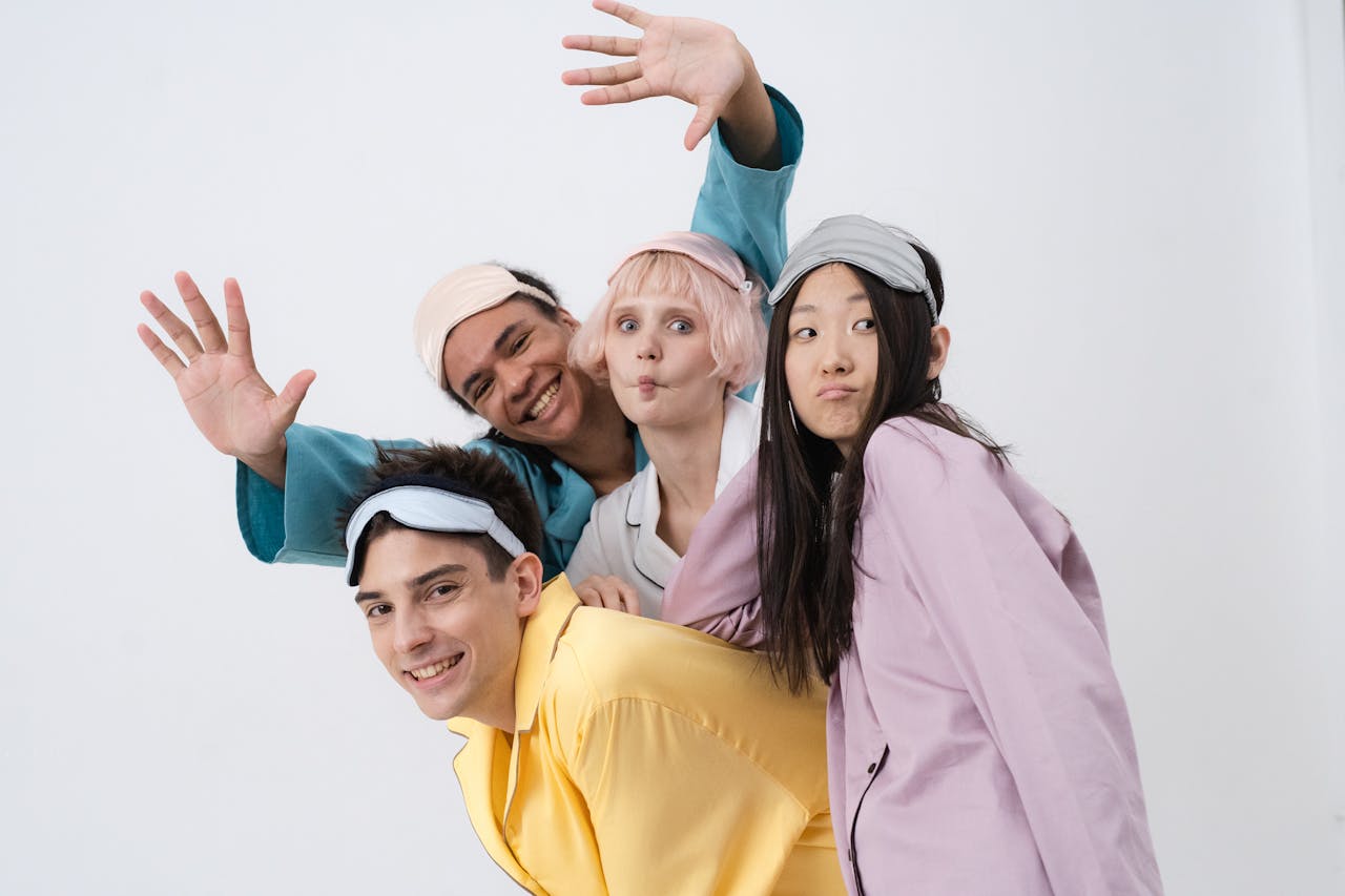 young people wearing different types of sleep masks