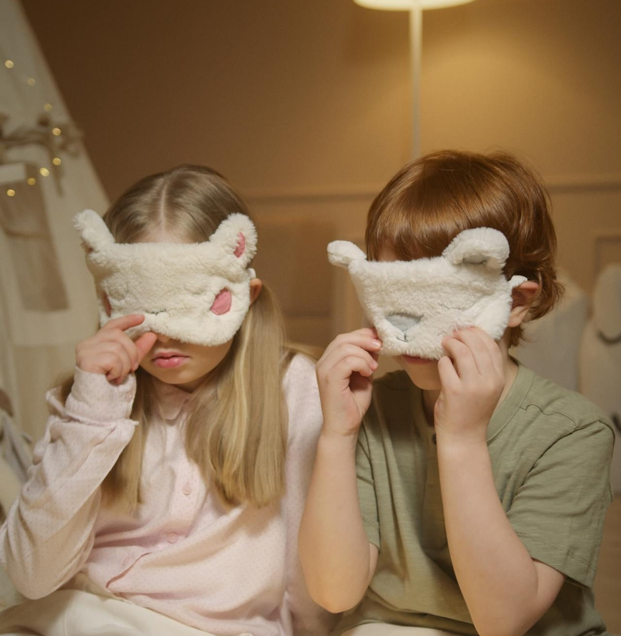 children wearing cute sleep masks