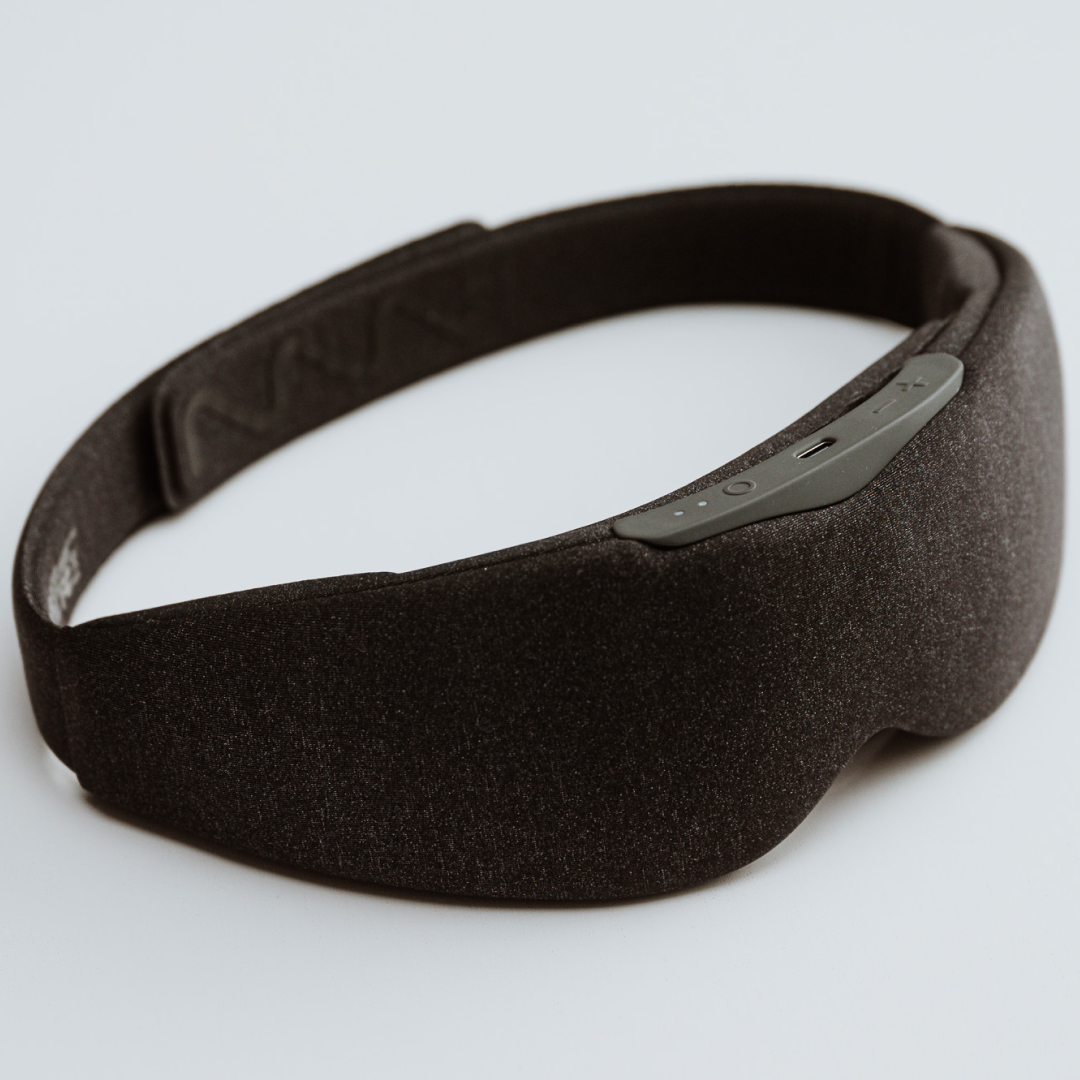 Side View with Controls of the Aura Smart Sleep Mask - Midnight Black