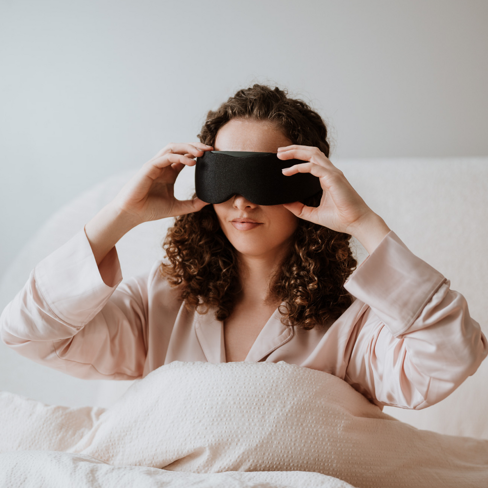 
                      
                        Woman Adjusting Grey Aura Smart Sleep Mask 
                      
                    